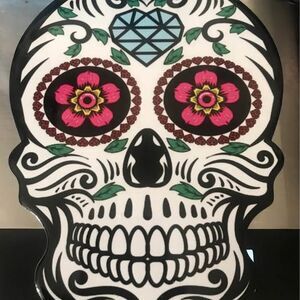 Skull Skeleton ceramic plaque flowers and hearts